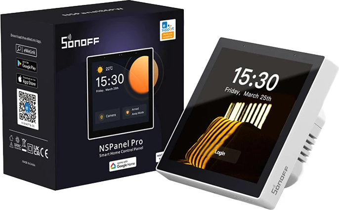 Pametni kontrolni panel, 3,95" zaslon na dotik, WiFi/Bluetooth/ZigBee, bel, Sonoff NSPanel Pro