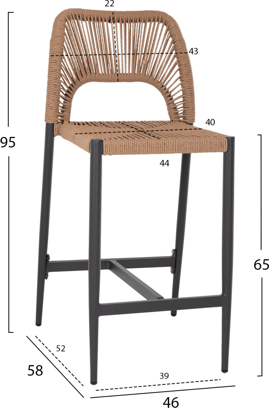 Srednje visok stol FH5920.02 temno siva aluminij z umetnim ratanom bež 46x58x95Hcm