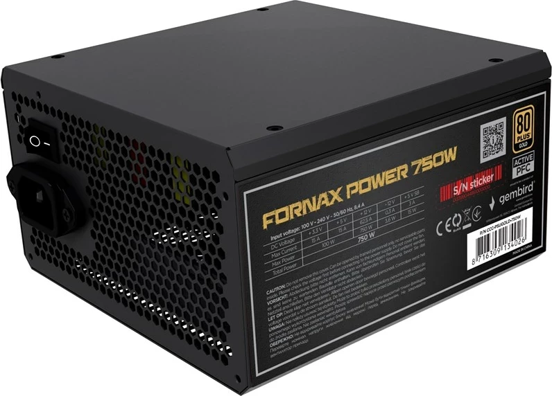 Napajalnik Fornax Power Gembird CCC-PSUBRONZE-750W, 750W, 80 PLUS Bronze, črn