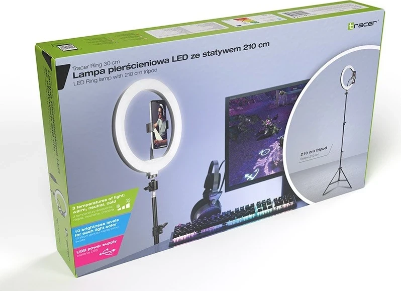 Ringa svetilka s trinožcem Tracer, (30 cm x 210 cm), 5 V, črna