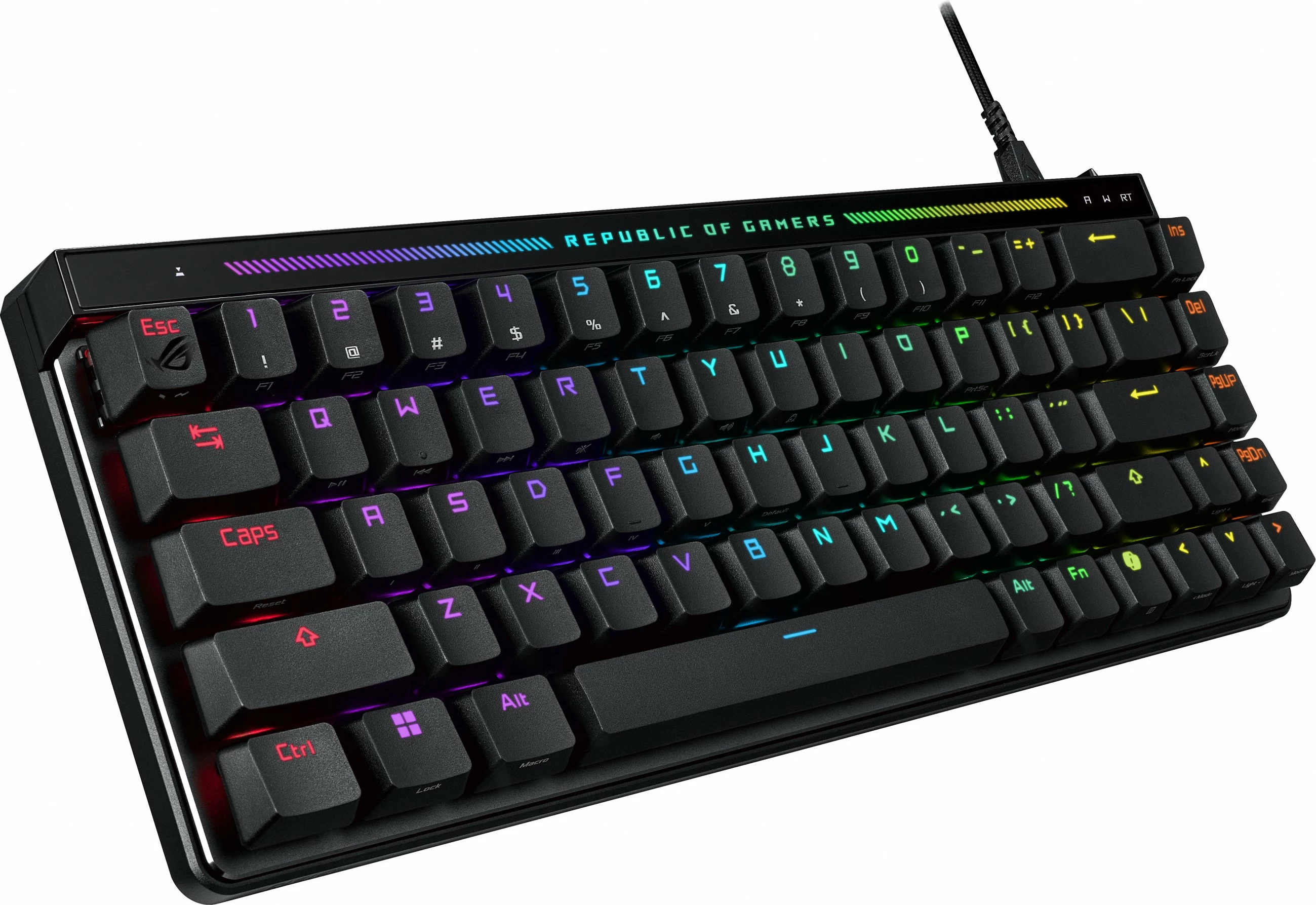 Kompaktna gaming tipkovnica ROG Falchion Ace HFX, ASUS, 65%, ROG HFX Magnetic, RGB LED, USB, črna