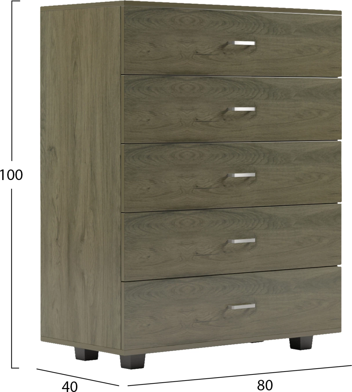 Komoda s petimi predali THORG FH8995.05 - melamin v temno olivni barvi 80Χ40Χ100Hcm