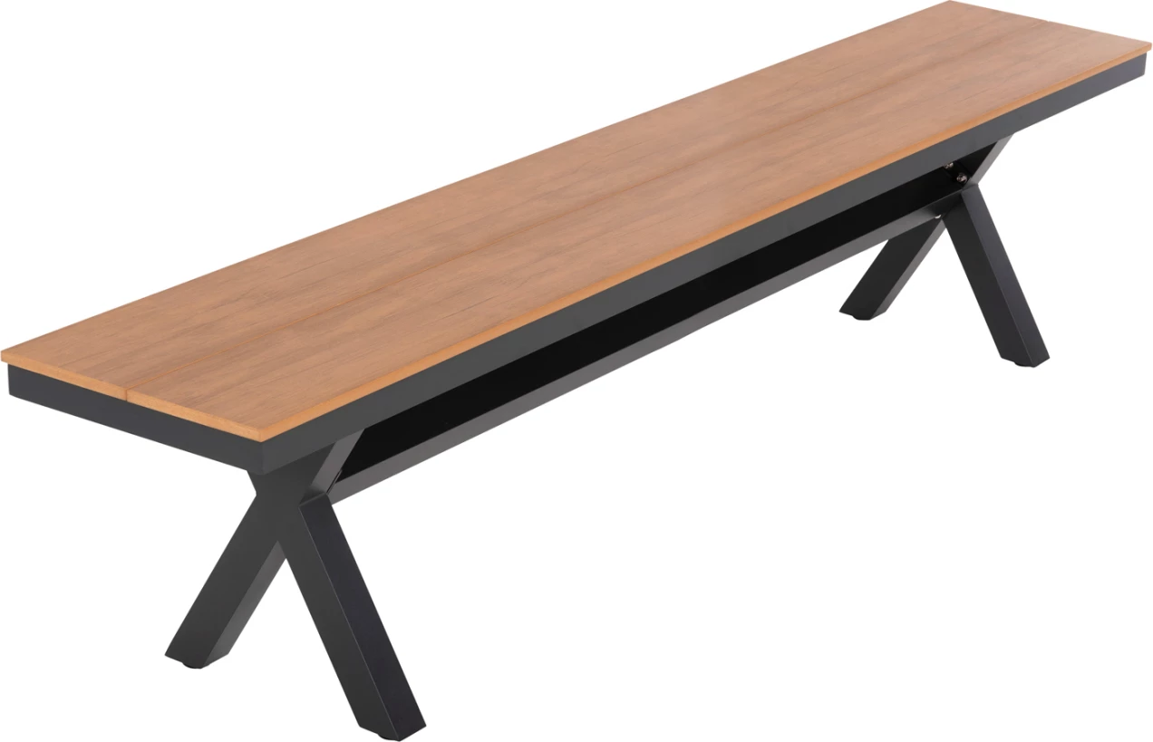 Aluminijasta klop TAWNEE FH6040.01 antracit - sedež iz polilesa v naravni barvi lesa 220x36x44,5Hcm