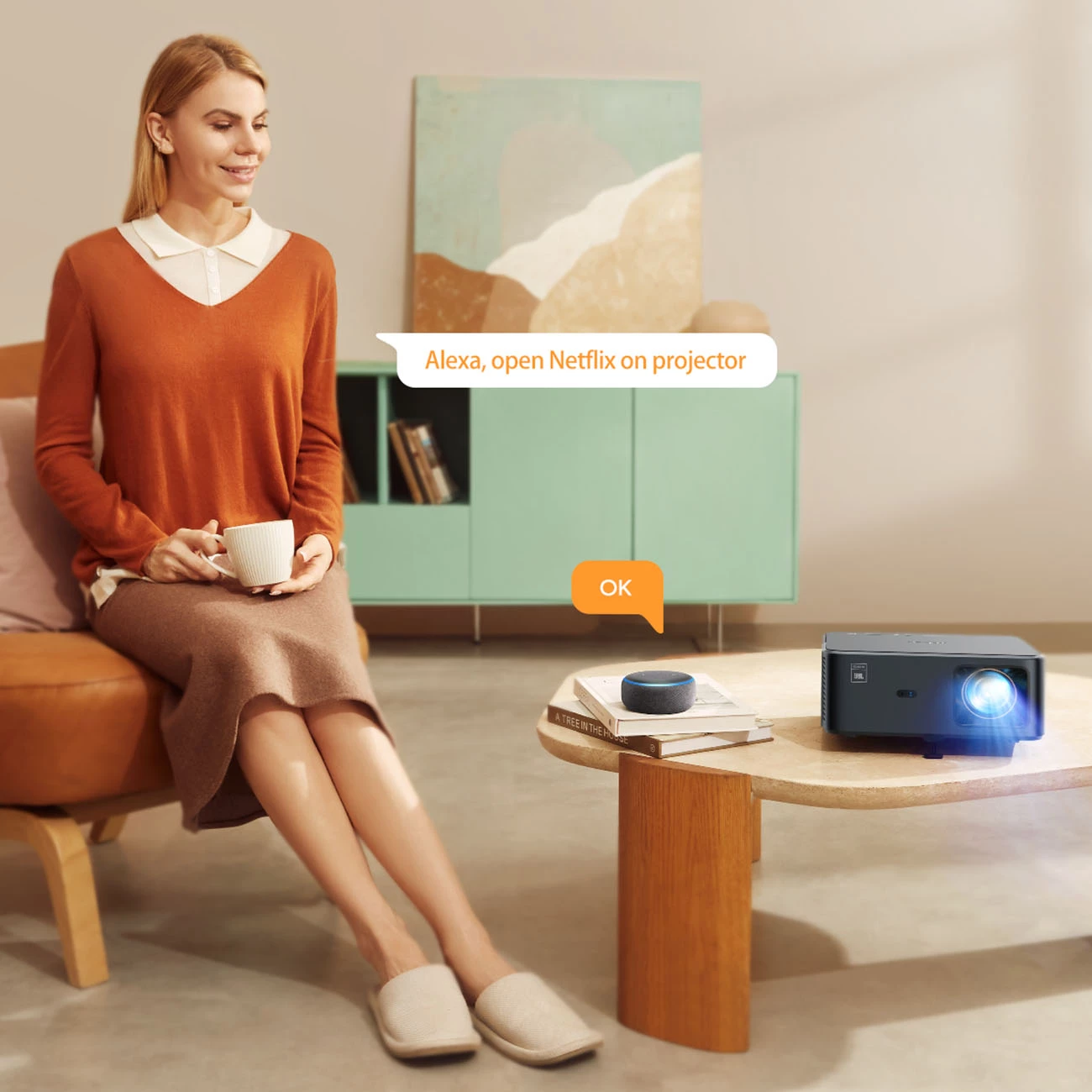 Multimedijski projektor Yaber K2s Pro, FullHD 1080p, JBL zvočniki in subwoofer, Android TV, črn
