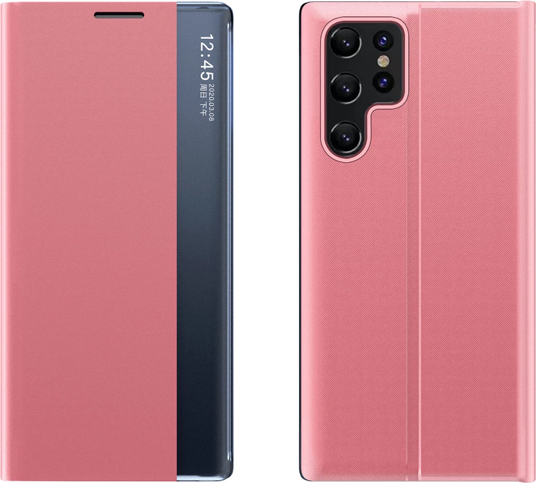 Ovitek za telefon s pokrovom in stojalom, roza Hurtel New Sleep Case za Samsung Galaxy S24 FE