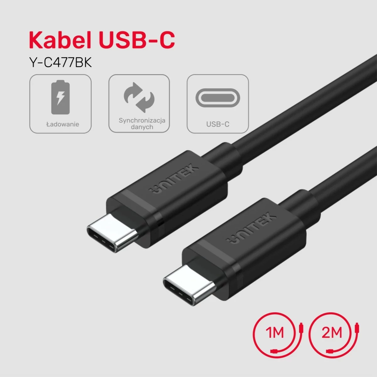 Kabel USB-C na USB-C Unitek, 2 m, črn