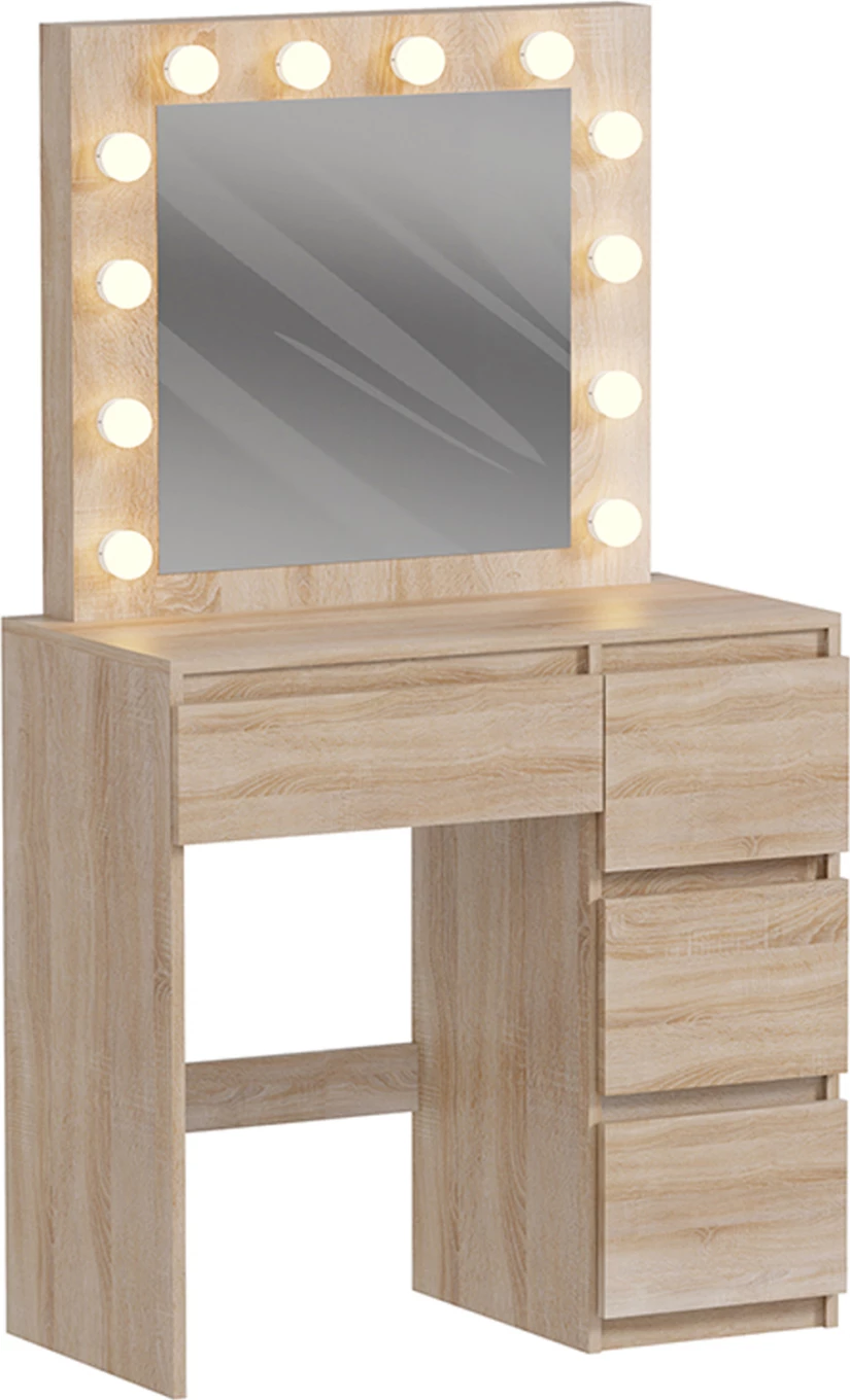 Miza za ličenje z LED lučmi in predali KEITLIN FH2499.01, melamin, sonoma, 80x40x140 cm