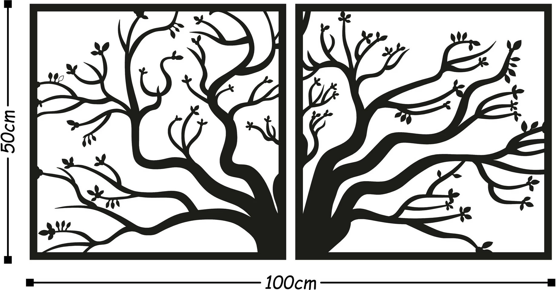 Kovinski stenski dekor v obliki drevesa, Wallity, črn, 100 x 50 cm