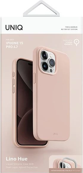 Ovitek za telefon za iPhone 15 Pro Max, rožna, UNIQ Lino Hue Magclick