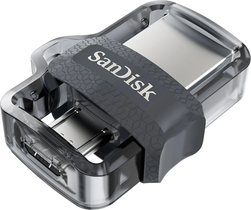 USB-pomnilnik 64 GB, SanDisk Ultra Dual m3.0, USB Type-A / Micro-USB 3.2 Gen 1, črn/srebrn/prosojen