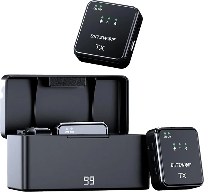 Brezžični lavalier mikrofon BlitzWolf BW-SX63, 1000 mAh, črn