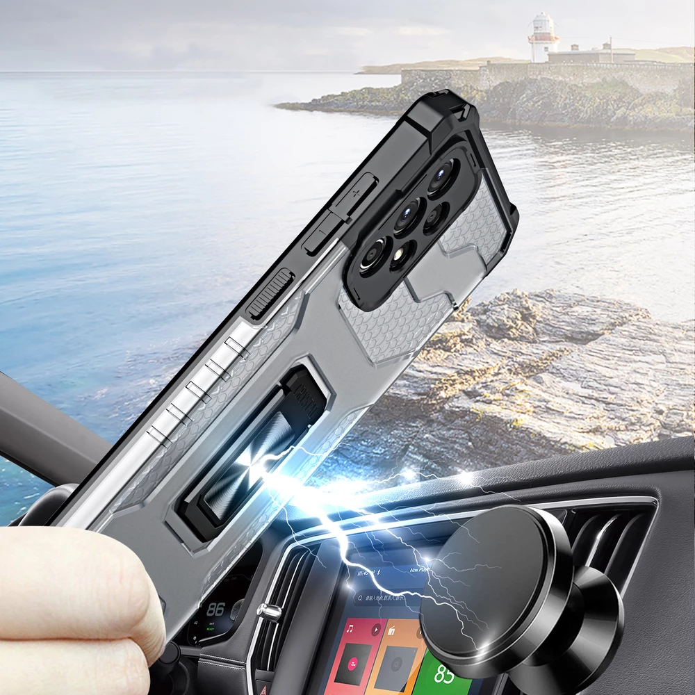 Ovitek za telefon s kristalnim obročem in držalom za Samsung Galaxy A72 4G, Hurtel Crystal Ring Case, moder