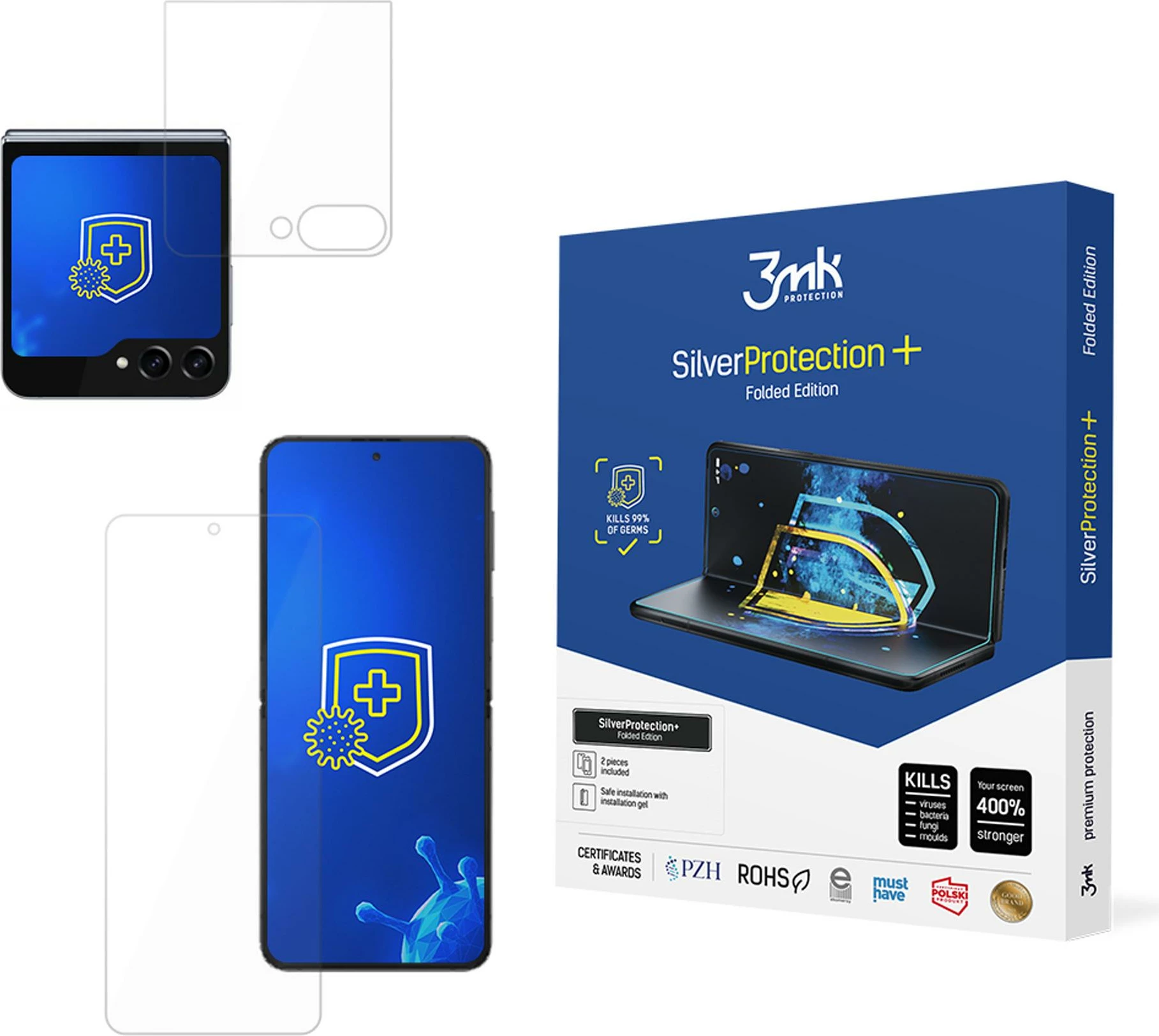 Antibakterijska zaščitna folija za zaslon 3mk SilverProtection+ Folded Edition za Samsung Galaxy Z Flip 6