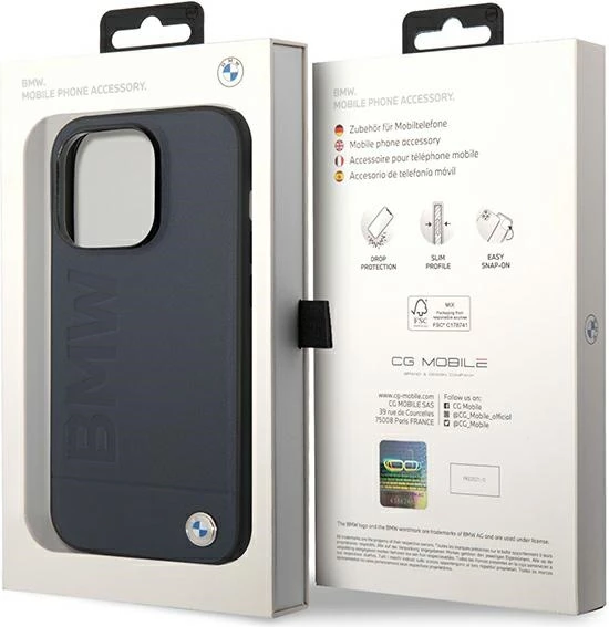 Zaščitni ovitek za iPhone 14 Pro Max 6,7", BMW BMHMP14XSLLNA, usnje, MagSafe, mornarsko modra