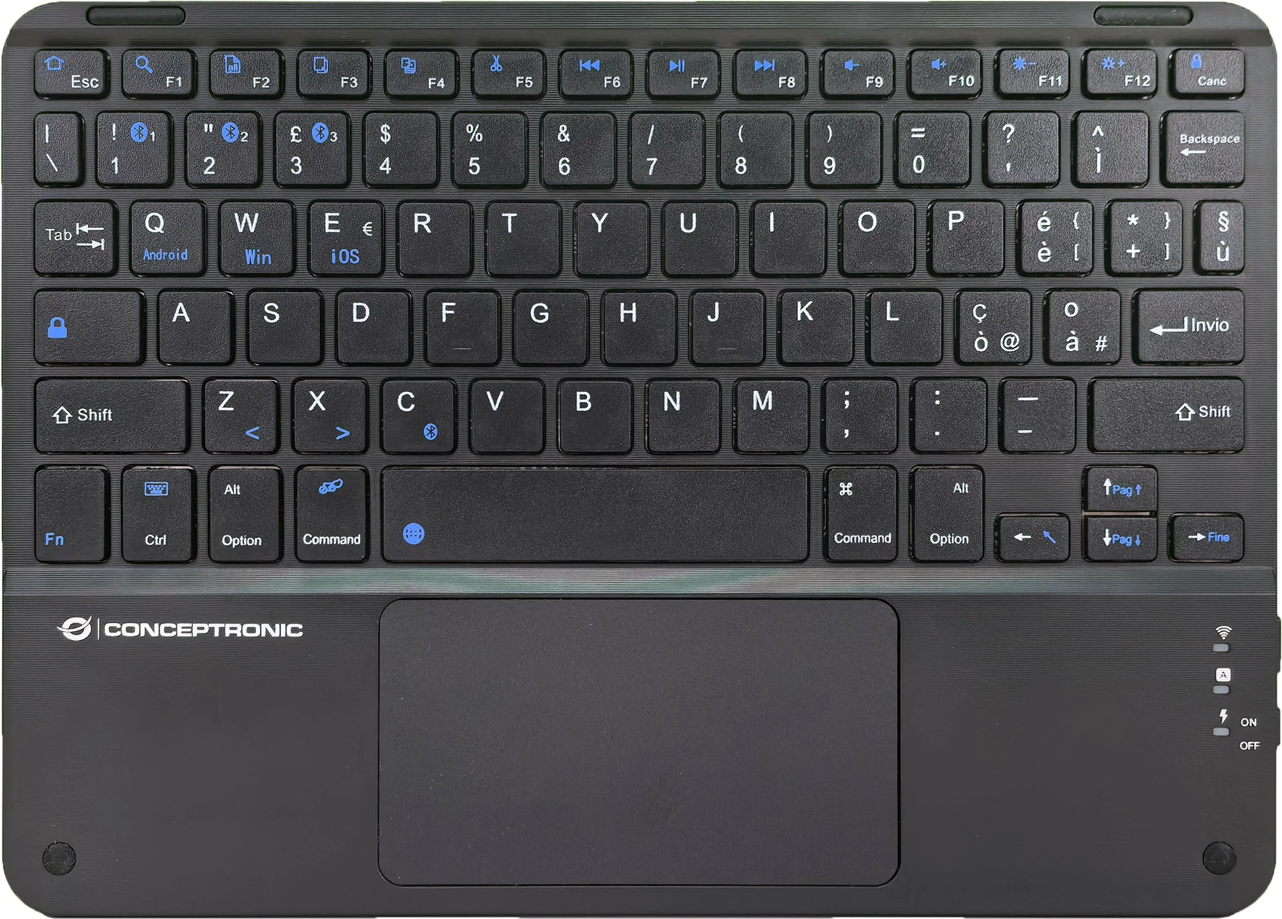 Brezžična tipkovnica QWERTY (italijanski) s touchpadom Conceptronic, črna