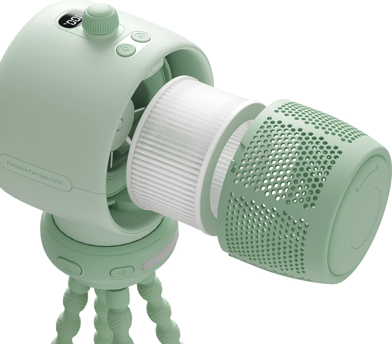 Prenosni ventilator z upogljivo nogo 5000mAh, filter zraka, USB-C, zelen — Jisulife Life2S