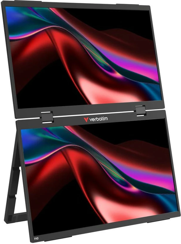 Dvojni prenosni zaslon na dotik, 2x 15,6" Full HD 60 Hz, IPS, vgrajeni zvočniki, VESA 75, črn — Verbatim GMVE32403PLG