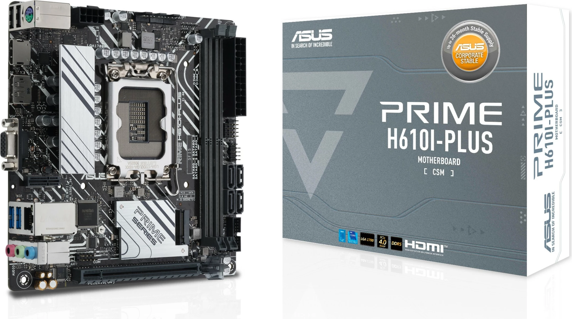 Plošča ames ASUS PRIME H610I-PLUS-CSM, Intel, LGA 1700, DDR5-SDRAM, mini ITX