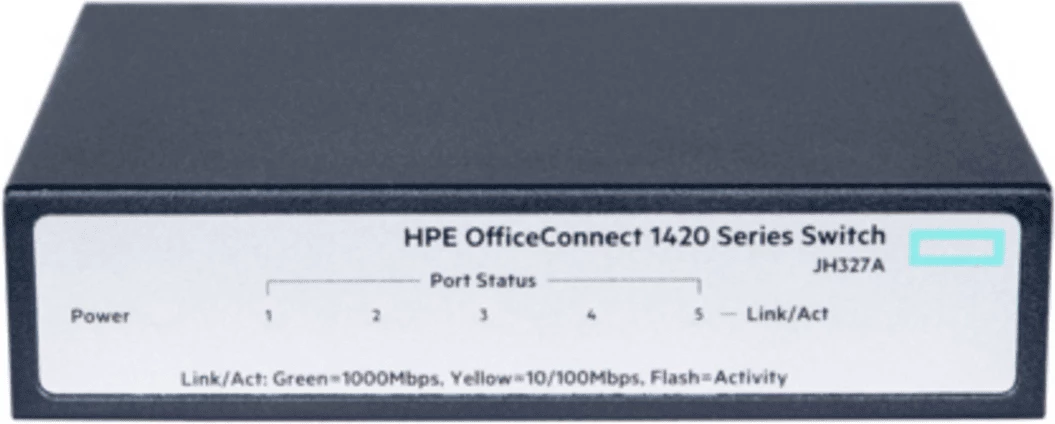 Stikalo HP OfficeConnect 1420 JH327A, 5 Gigabit vrat, neupravljano, brez ventilatorja, črno