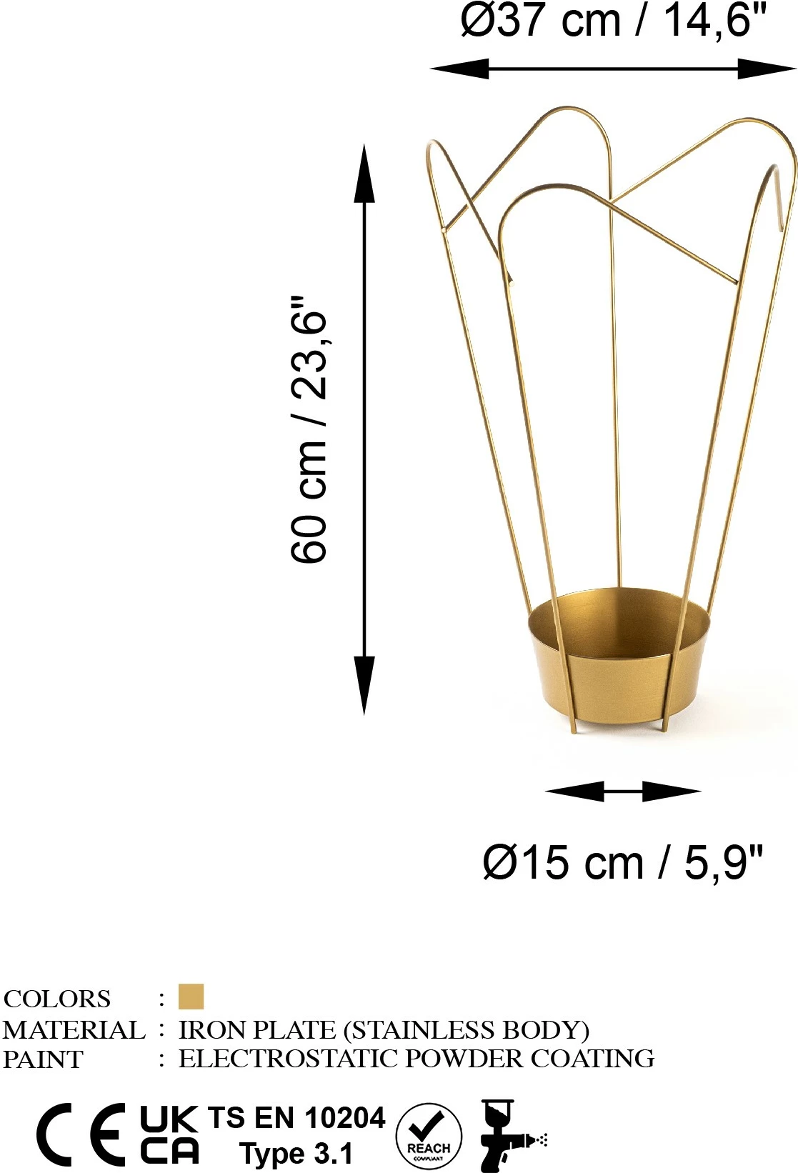 Kovinski dekorativni okras, zlate barve Aberto Design GED-016-A