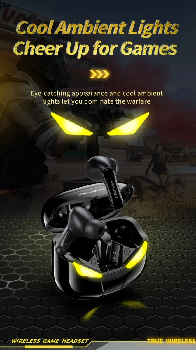 Brezžične slušalke za gaming s polnilno postajo, AWEI T35 TWS, Bluetooth 5.0, črne