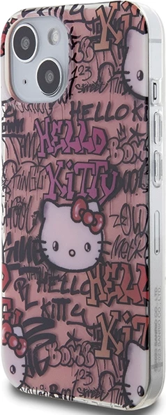 Ovitek z grafiti Hello Kitty IML za iPhone 15, rožnat