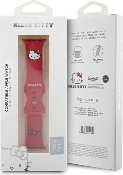 Silikonski pašček za Apple Watch Hello Kitty, 38/40/41 mm, rdeč