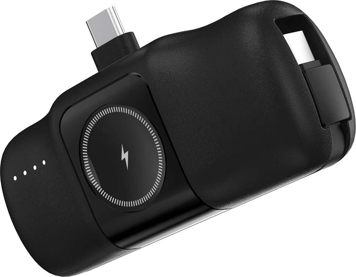 Prenosna baterija Wozinsky WF16-YCS, 5000 mAh, USB-C, z vgrajenim kablom in polnilcem za Apple Watch, črna