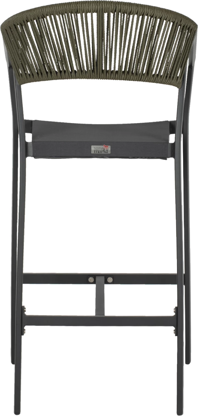 Barski stol iz aluminija v antracitni barvi z nasloni za roke - PE ratan olivno zelene barve - tekstil 56x58x105H cm. FH5892.04