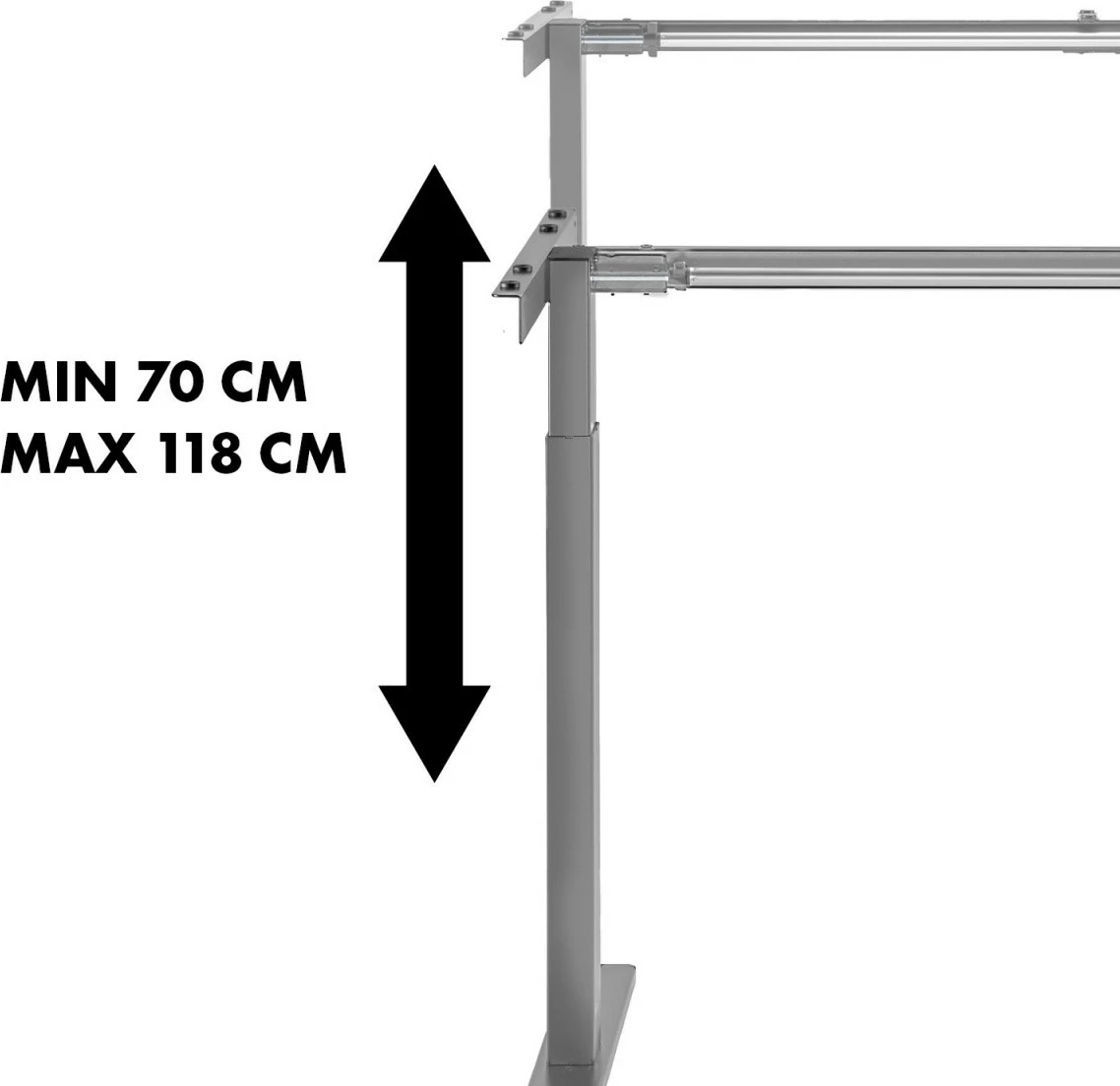 Korniza za mizo, ročno nastavljiva višina 70–118 cm, brez plošče, 60 kg, Maclean MC-790NG, siva