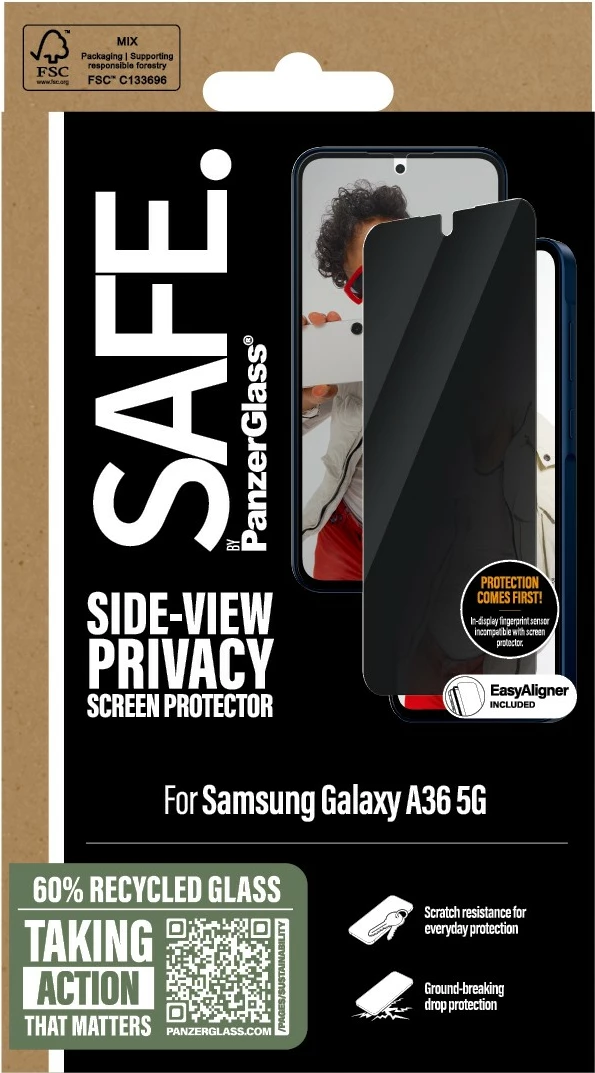 Zaščitni zaslon s filtri zasebnosti PanzerGlass za Samsung Galaxy A36 5G, prozoren