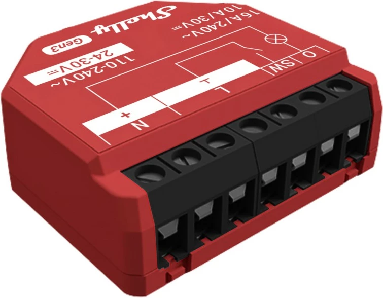 Pametno stikalo Shelly 1PM Gen3, brezžično, plastično, 30 m, 50 m, rdeče