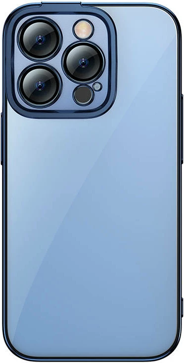 Ovitek za telefon s kaljenim steklom, moder - Baseus Glitter za iPhone 14 Pro