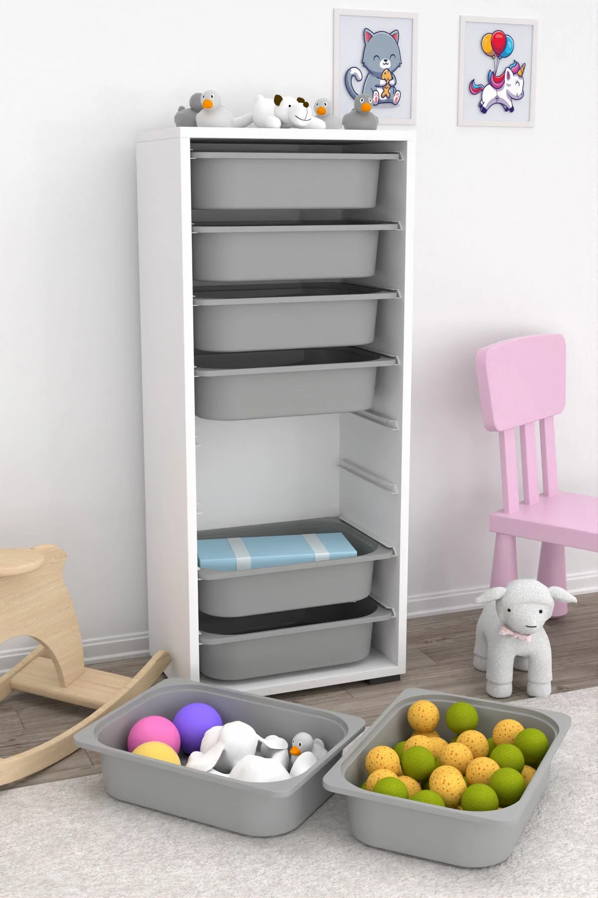Večnamenski omarica Cara 8N Hanah Home, belo-siv