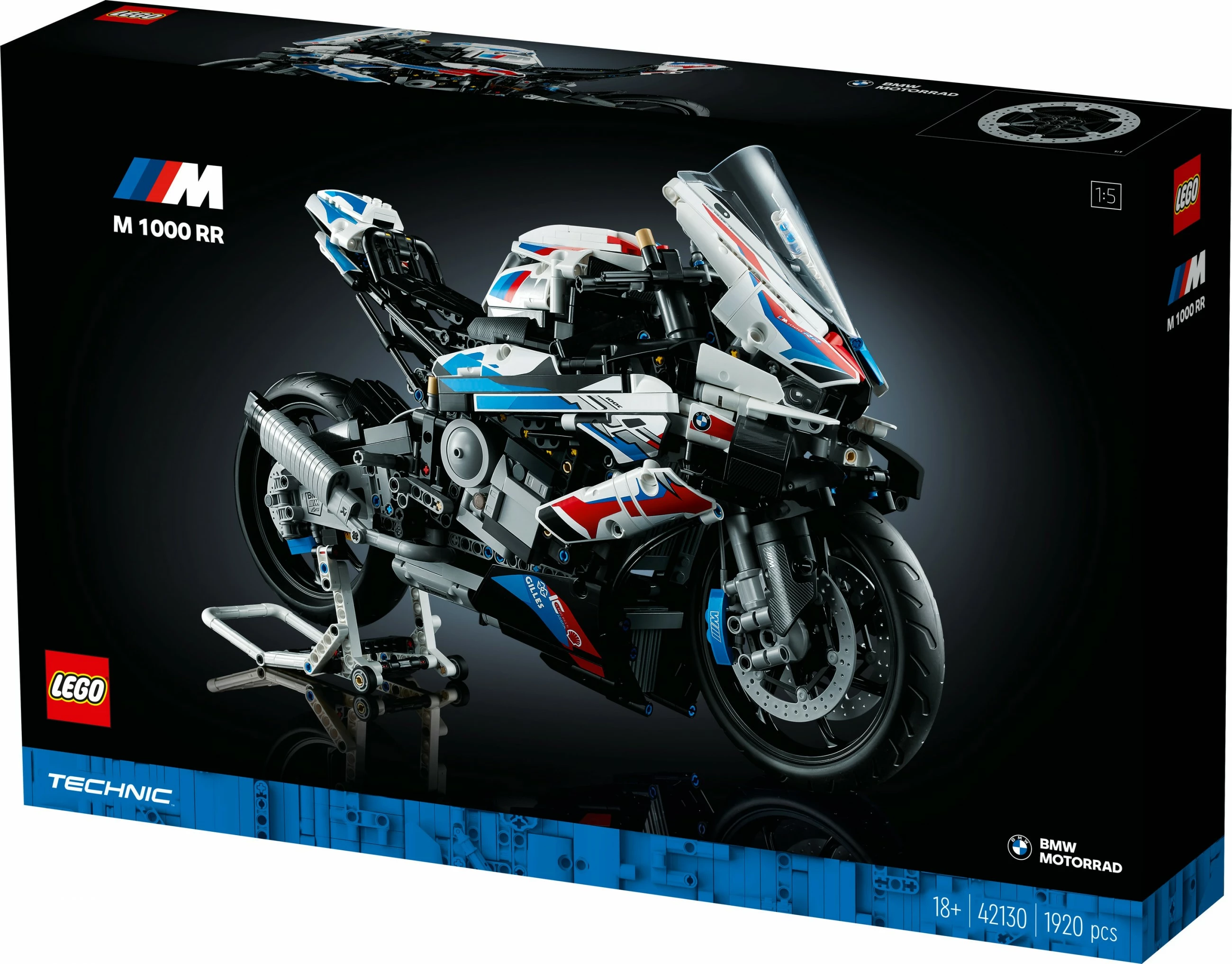 Model motorja v merilu 1:5 LEGO Technic BMW M 1000 RR, 1921 delov, večbarven