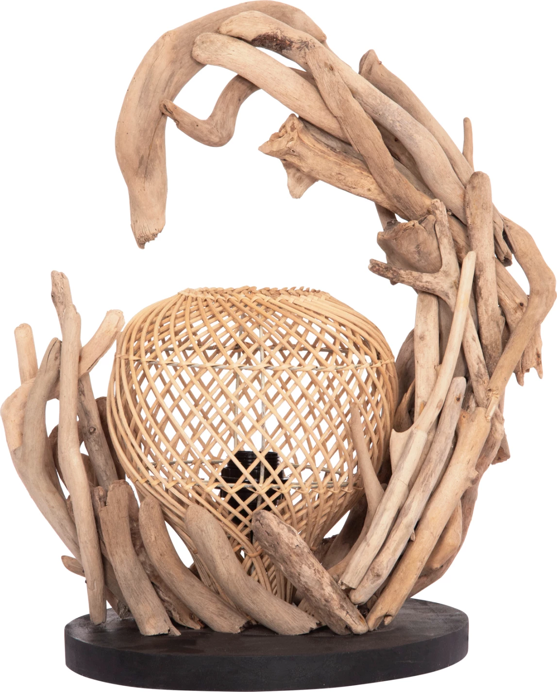 Dekorativna namizna svetilka ASHIN, odplavljen les in ratan, 30x30x49 cm