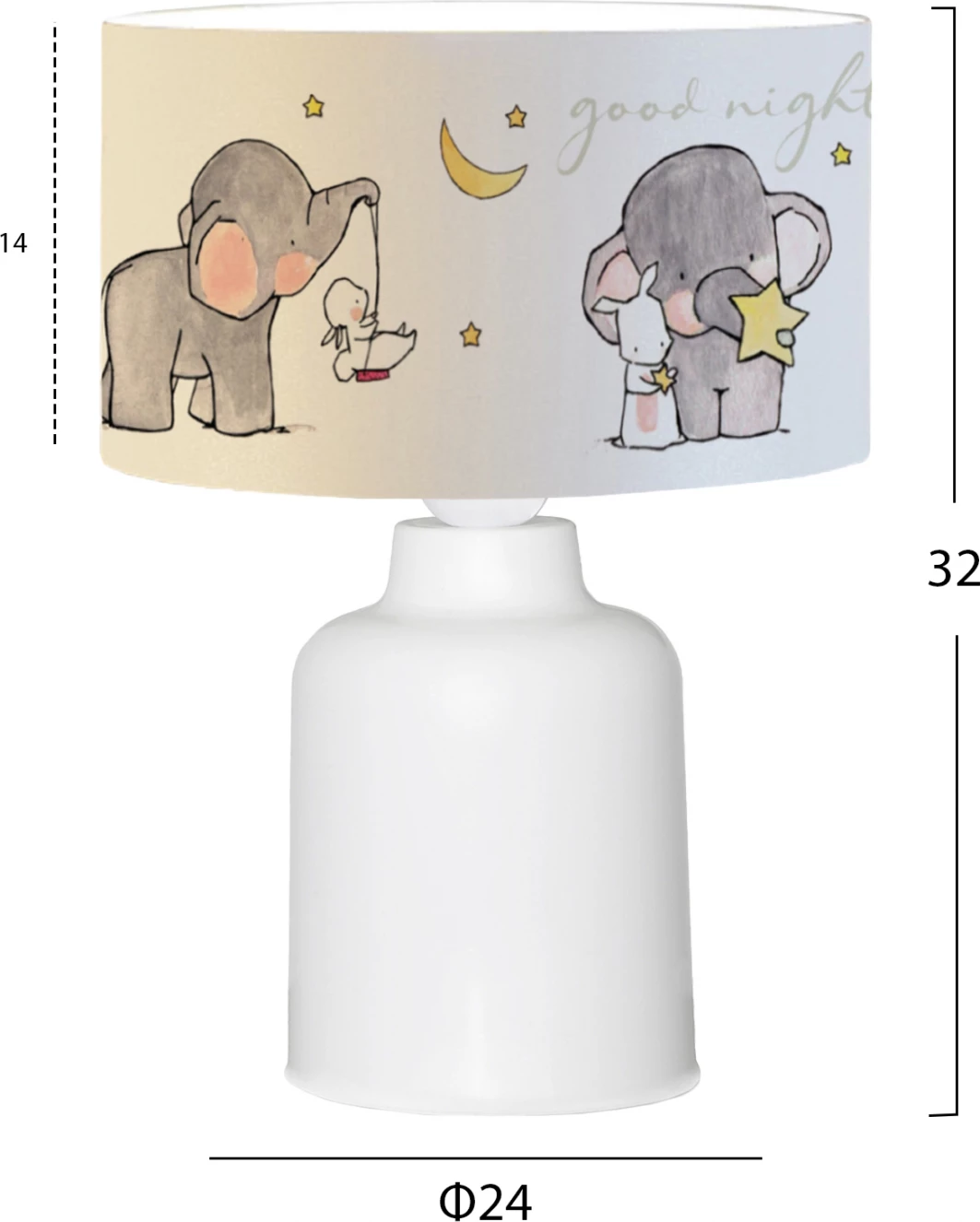 Otroška namizna svetilka iz blaga FH7577.01 beli dizajn slon Φ24x32 cm