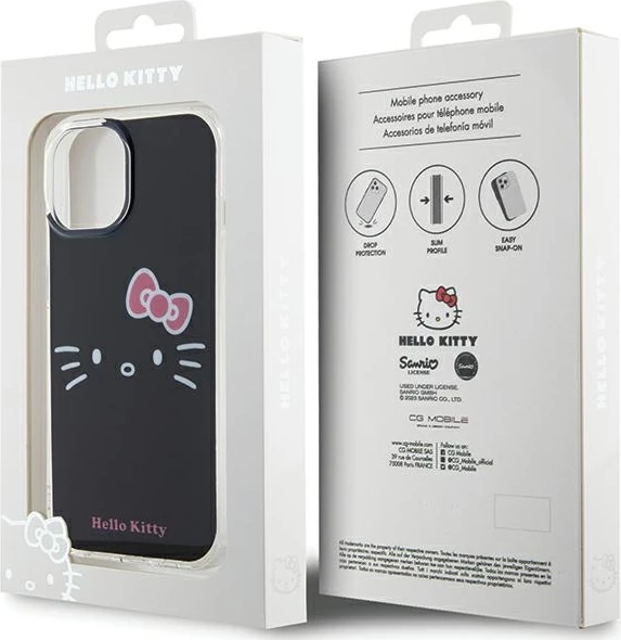 Ovitek za telefon IML Kitty Face, Hello Kitty, za iPhone 15, črn
