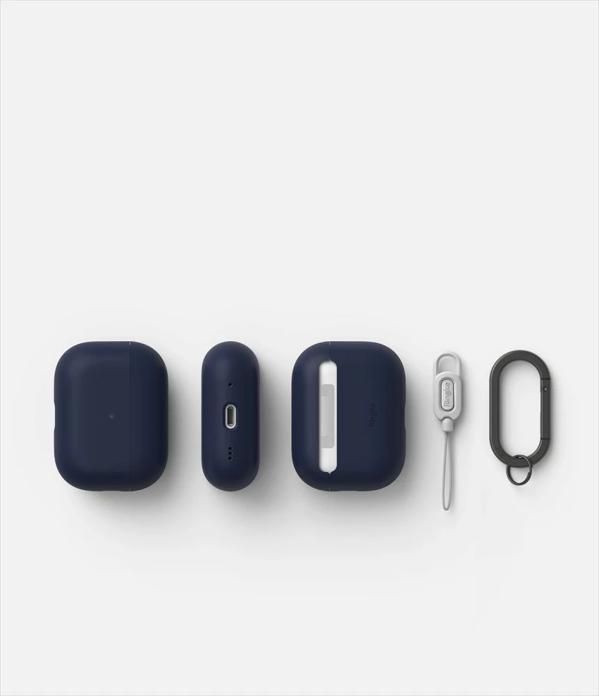 Ovitek za AirPods Pro/Pro 2 Ringke, silikonski, temno moder, z karabinom