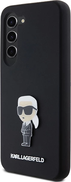Silikonski ovitek Ikonik z metalnim značkom Karl Lagerfeld za Samsung Galaxy S23+, črn