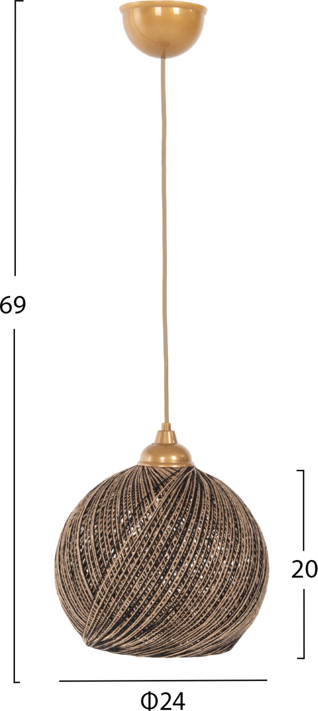 Stropna viseča svetilka v zaprtih prostorih FH1, zlata črna pletena vrv, D24x69 cm