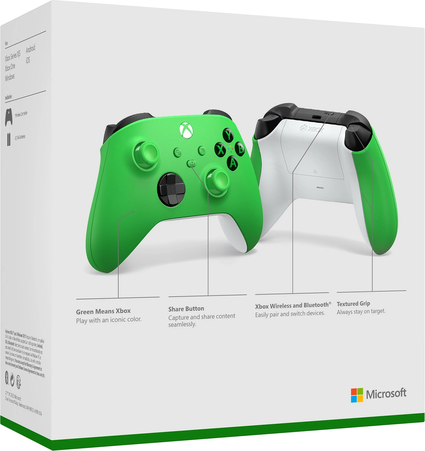 Gamepad brezžični Microsoft Xbox, Android, PC, Xbox One, Xbox Series S, Xbox Series X, iOS, D-pad, Bluetooth/USB, zelen