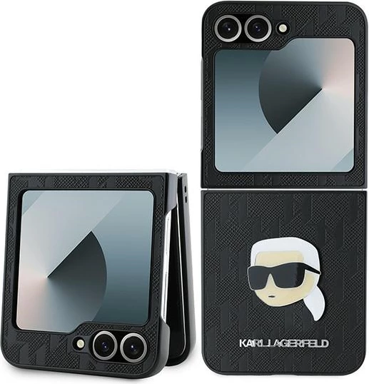 Ovitek za telefon Saffiano Monogram Head Pin za Samsung Galaxy Z Flip 6, črn, Karl Lagerfeld
