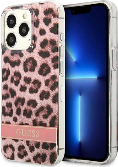 Ovitek z motivom leoparda Guess GUHCP13LHSLEOP za iPhone 13/13 Pro 6,1", trdo ohišje, rožnat