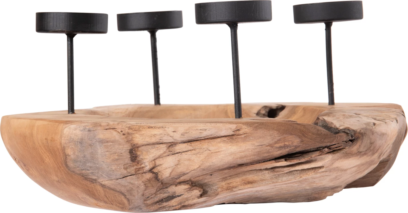 Držalo za sveče/miska FRAN FH4390 iz tikovine in kovine 30x30x7-15Hcm