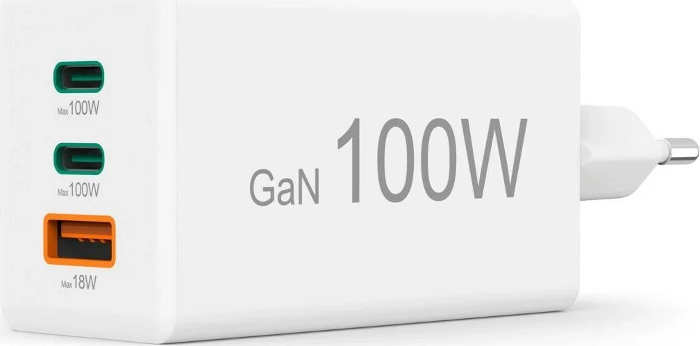 Močilen polnilec 100W Hama, mini GaN, 2x USB-C, 1x USB-A, bel
