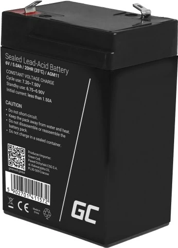Baterija Green Cell AGM11 za UPS (VRLA), 6V, 5Ah, črna
