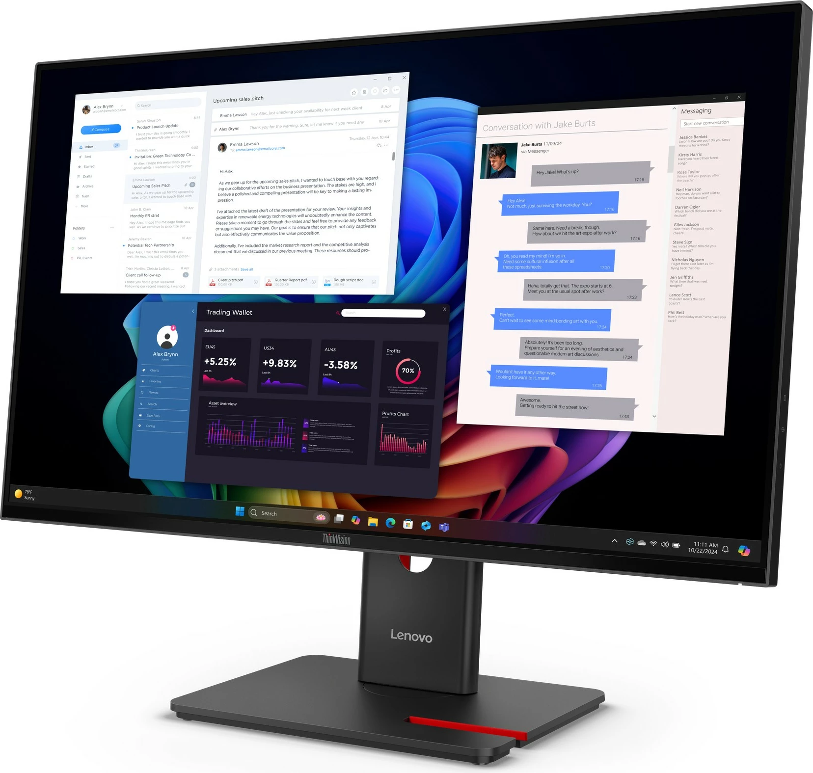 Monitor 27" UHD z HDMI/DP/USB-C in dok — Lenovo ThinkVision T27UD-40, črn