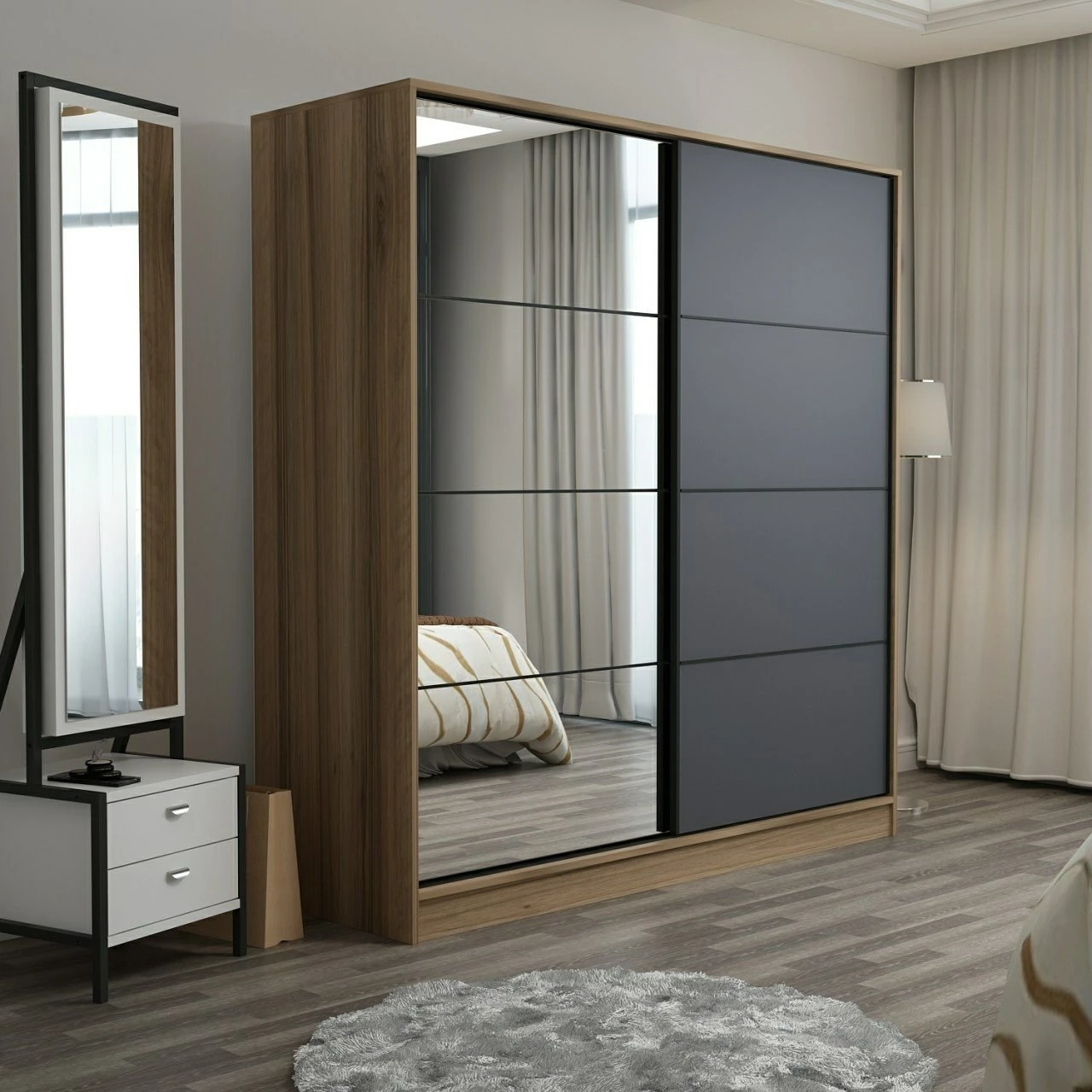 Garderobna omara Hanah Home Kale, hrast in antracit, 180x210x52 cm