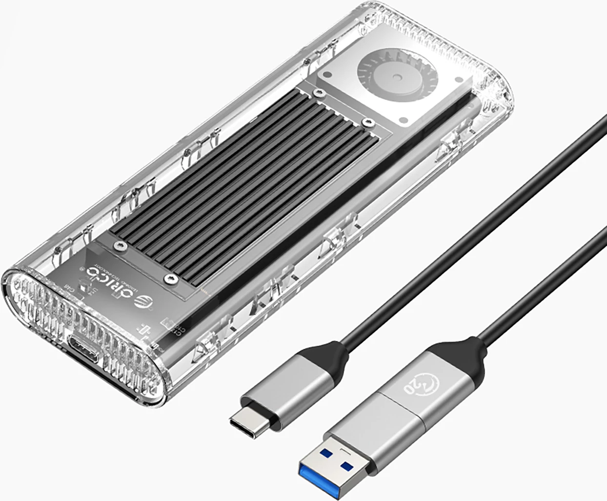 Računalniško ohišje za SSD M.2 NVMe, USB-C 3.2, 20Gbps, srebrno/prosojno Orico TCM2-G20